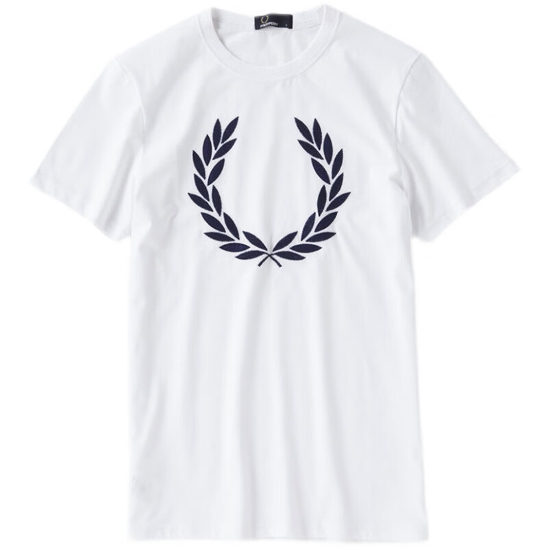fredperry夏季新款fp麦穗男士圆领月桂刺绣休闲运动修身短袖t恤白色大