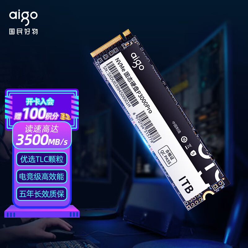 爱国者（aigo）1TB SSD固态硬盘 M.2接口(NVMe协议) P3000Pro 读速3500MB/s TLC颗粒 1GB独立缓存