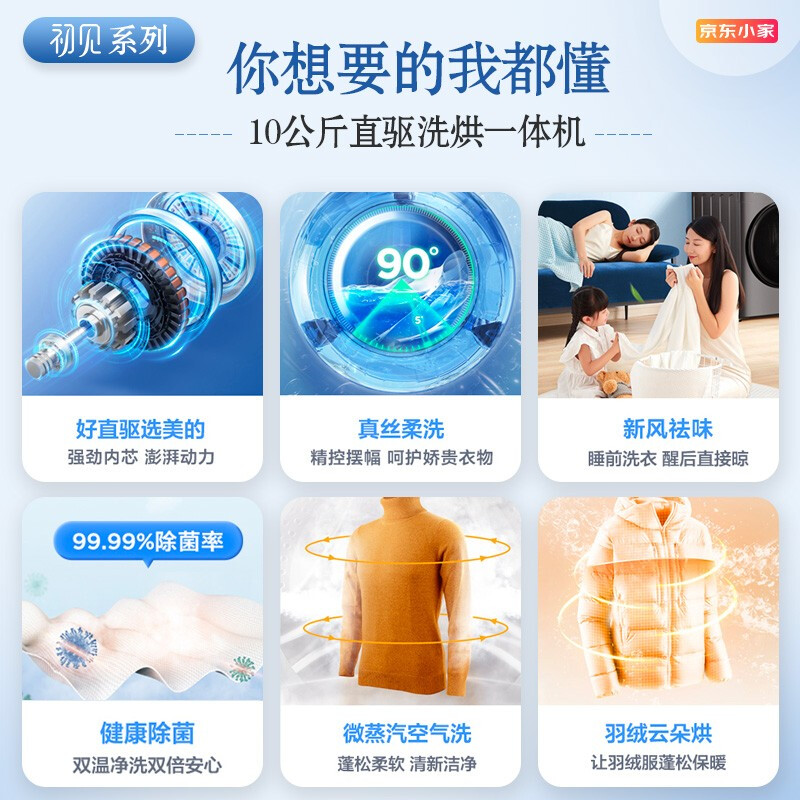 美的（Midea）京品家電 滾筒洗衣機(jī)全自動(dòng) 10公斤洗烘一體 變頻直驅(qū) 京東小家初見 MD100CQ7PRO-T1T 以舊換新