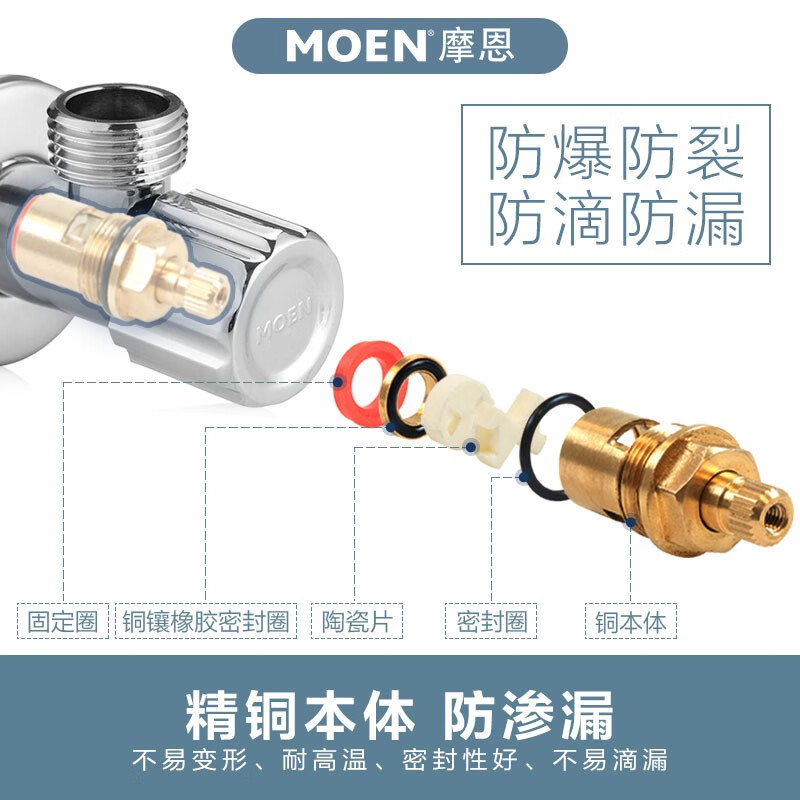 摩恩（MOEN） 厨房卫浴配件角阀59铜加厚冷热角阀通用止水阀三角阀 100611