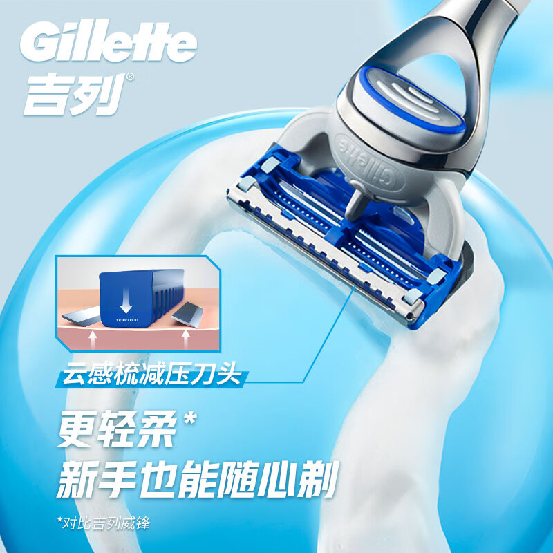 吉列(Gillette)亲肤刀片剃须刀片刮胡刀片剃须刀刀头非吉利 吉列小云刀云感刀头(4刀头不含刀架)