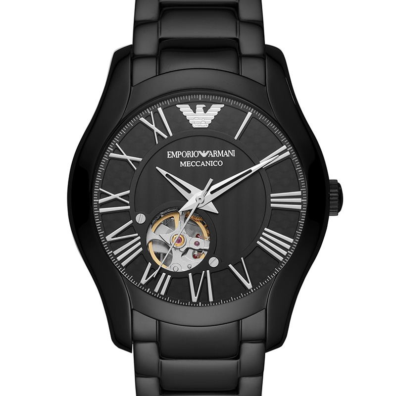 阿玛尼(Emporio Armani)手表机械表男 黑武士钢带男士时尚休闲全自动镂空机械腕表AR60014