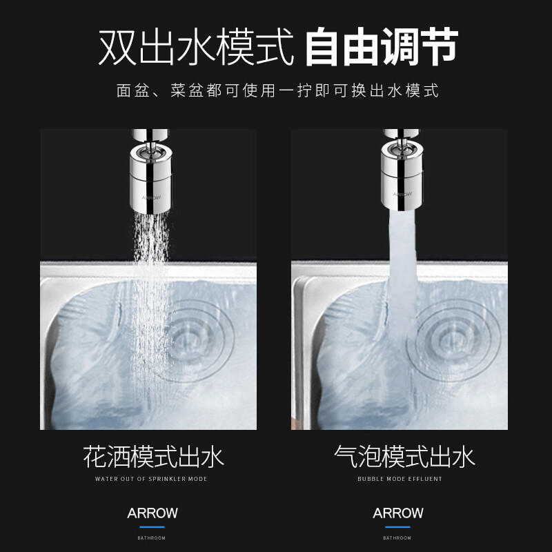 箭牌（ARROW）全铜防溅头延伸器增压花洒厨房通用万向旋转水龙头万能转接头起泡器过滤出水嘴 AE5942-W