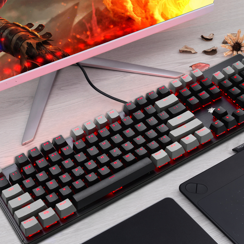 黑峡谷（Hyeku）GK715 机械键盘 有线键盘 游戏键盘 104键 红色背光 可插拔键盘 凯华BOX轴 黑灰 茶轴