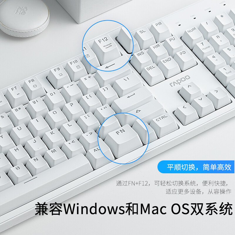雷柏（Rapoo） MT710 机械键盘 有线键盘 办公键盘 104键单光键盘 全键无冲 电脑键盘 笔记本键盘 白色 红轴