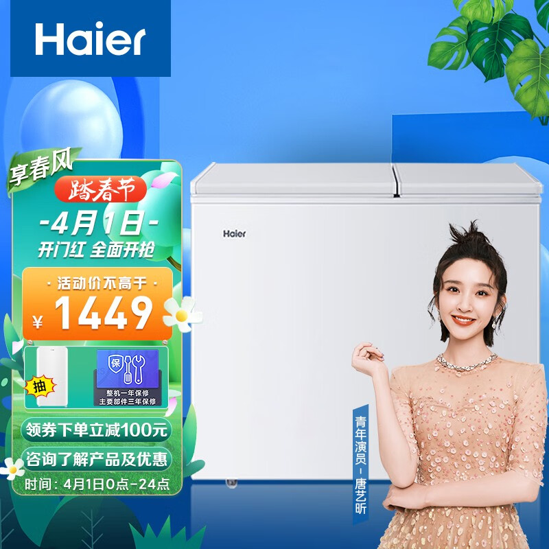 海尔（Haier）208升双箱双温商用家用冰柜 大冷冻小冷藏卧式小型冰箱冷柜FCD-208XHT