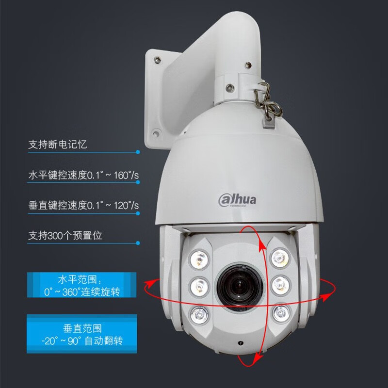 dahua大华球机摄像头400万红外白光日夜全彩监控摄像头插卡存储外接