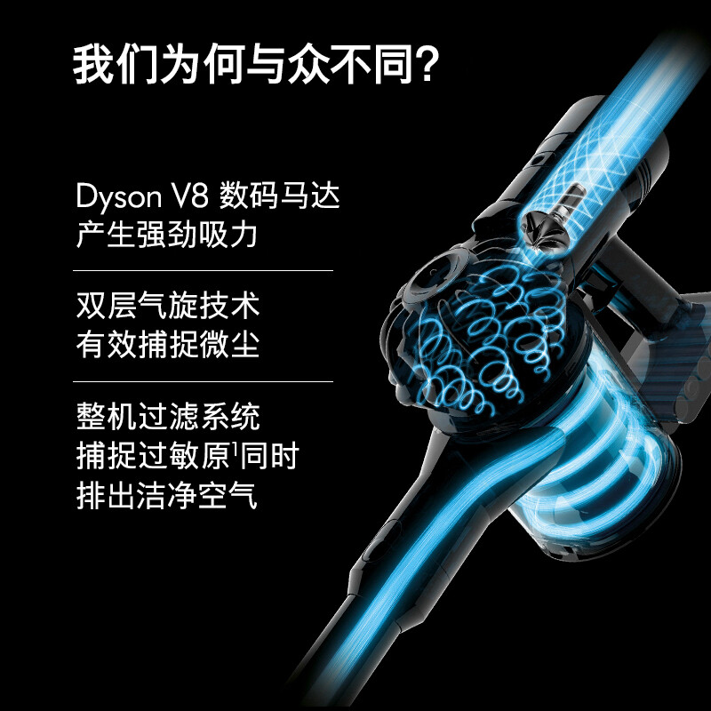 戴森(DYSON) V8 Absolute 家用手持无线吸尘器 大功率吸尘除螨 呵护木地板长续航 6吸头 美标两相插头