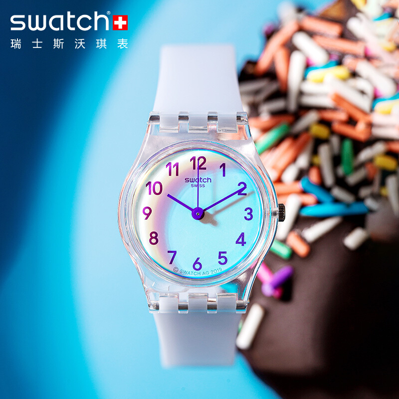 斯沃琪（ Swatch）瑞士手表 活力冰蓝 学生小巧清新石英男女表LK396