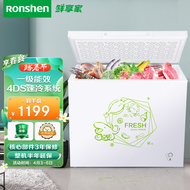 容聲（Ronshen） 202升小型冰柜家用冷藏冷凍轉換單溫冷柜 一級能效 商用臥式大冷凍冰柜BD/BC-202MS