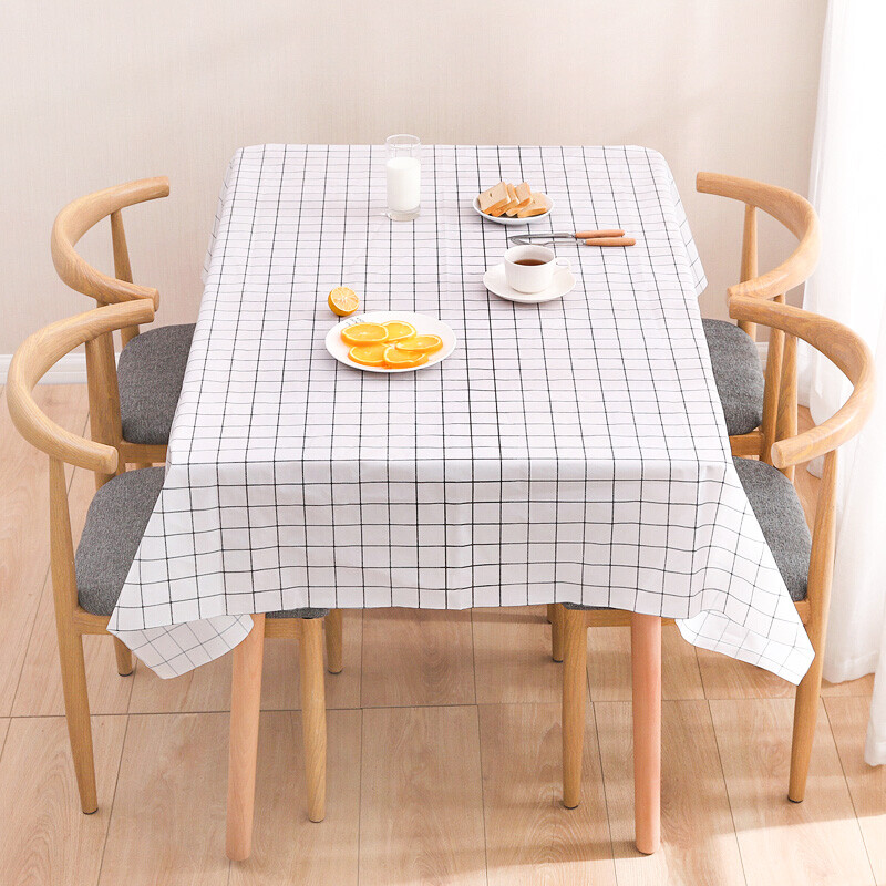 意尔嫚 桌布防水 防油桌垫 免洗餐桌布茶几垫台布 北欧风格子 137*180cm 白色