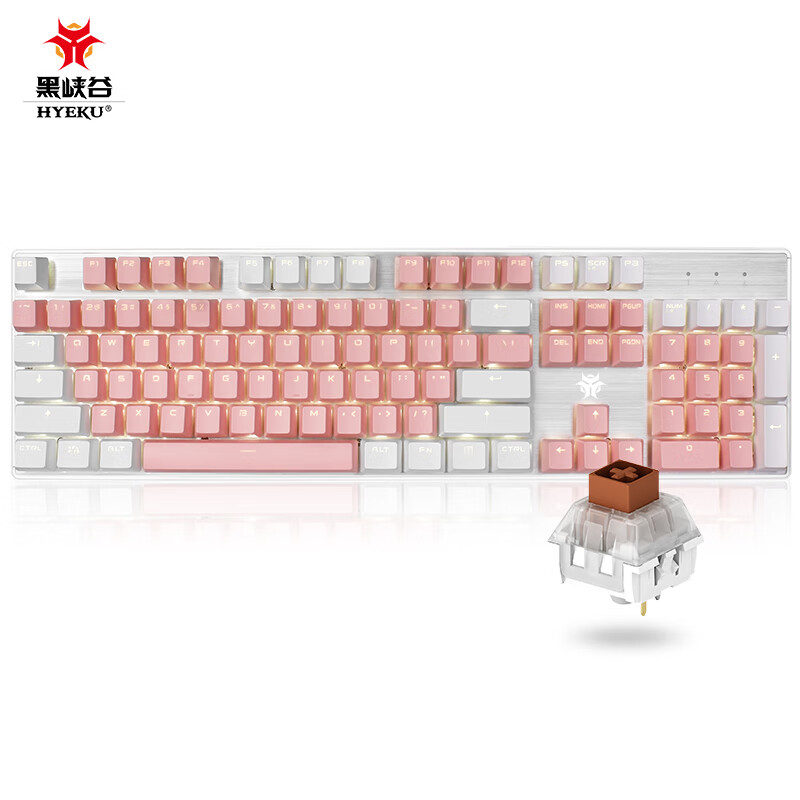 黑峡谷（Hyeku）GK715s有线机械键盘 游戏机械键盘 吃鸡键盘PBT键帽 粉白色凯华插拔茶轴
