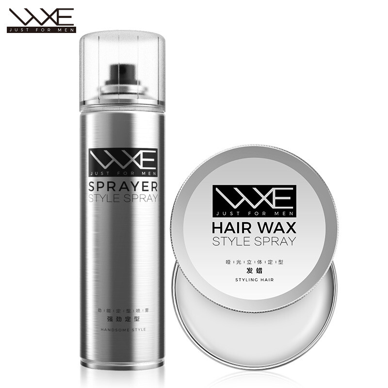 WXE發(fā)膠發(fā)蠟造型套裝（發(fā)泥100g+定型噴霧250ml）男士發(fā)膠噴霧頭發(fā)強(qiáng)力持久定型啫喱水干膠 蓬松保濕啞光發(fā)油