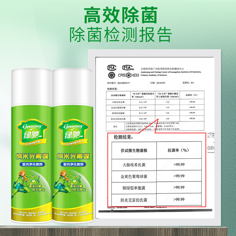 绿驰 纳米光触媒280ml 家用新装修高效去除甲醛清除剂除味喷剂 新车家具除异味防霉喷剂非活性炭包