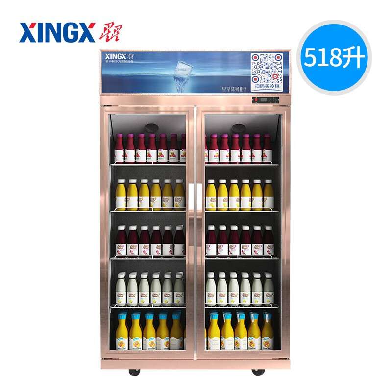 星星（XINGX）立式冷藏展示柜冰柜 双门保鲜柜冷柜商用冰箱 风直冷超市饮料陈列柜 LSC-518Y