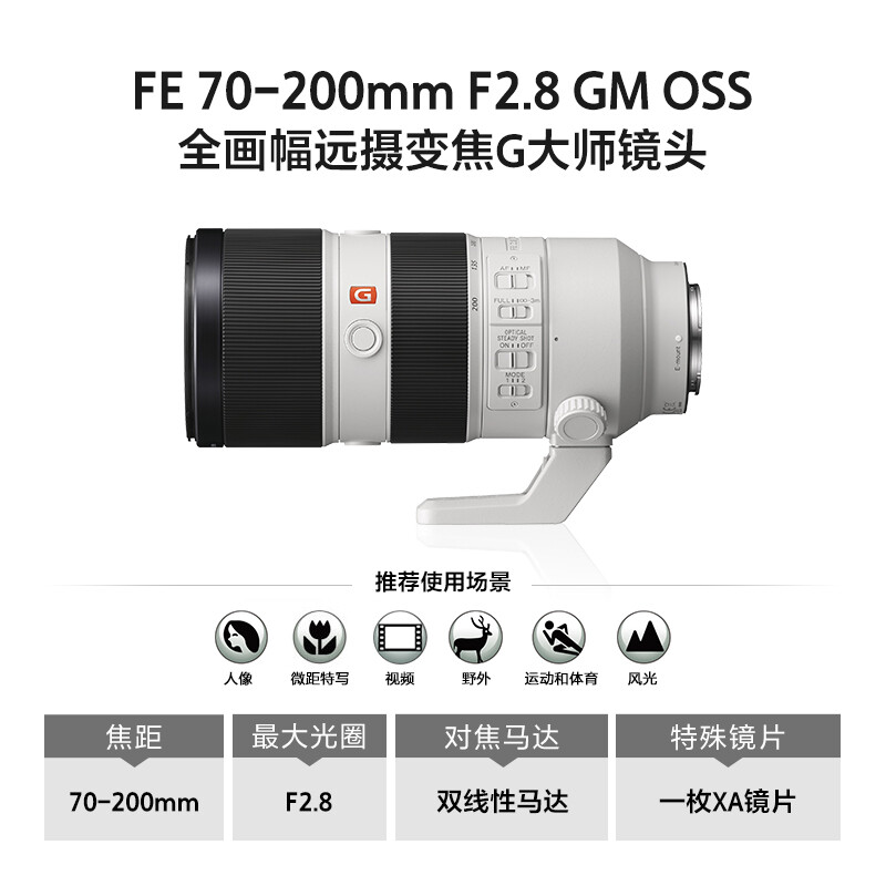 %title插图%num 索尼(SONY)FE 70-200mm F2.8 GM OSS 全画幅远摄变焦G大师镜头 E卡口(SEL70200GM)大三元