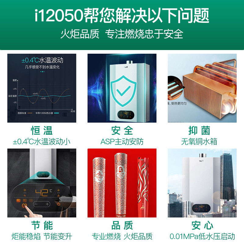 华帝（VATTI）12升燃气热水器 天然气 家用即热式热水器 省气节能恒温 超低水压启动 i12050-12