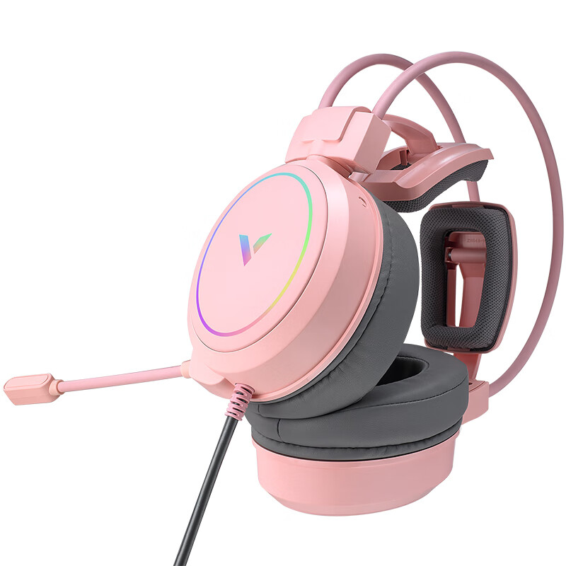 雷柏（Rapoo）VH610游戏耳机 虚拟7.1声道电竞耳机带麦石墨烯 高清语音降噪耳麦电脑头戴式 粉色【USB接口】