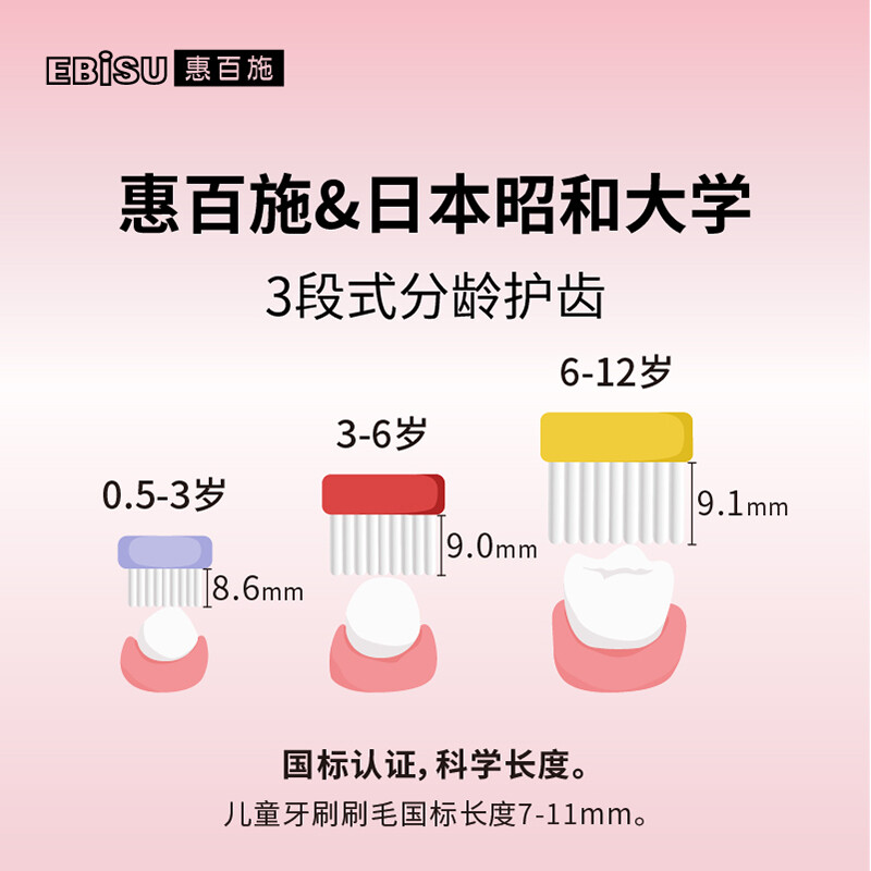 惠百施（EBISU）日本進(jìn)口6歲以上小學(xué)生兒童牙刷 寬頭軟毛兒童牙刷 2支裝