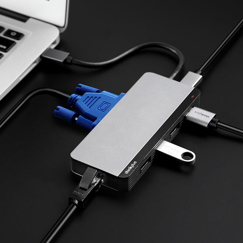 联想Thinkpad Type-C扩展坞 USB分线器 HDMI转VGA转接头 千兆网口转换器 PD快充 SD/TF 笔记本拓展坞LC10
