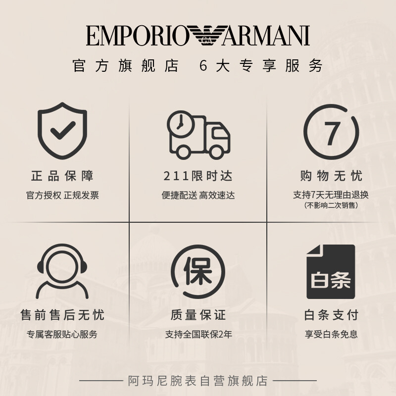 阿瑪尼（Emporio Armani)手表男 商務(wù)時(shí)尚鋼帶黑盤日歷石英非機(jī)械男士腕表 AR1614