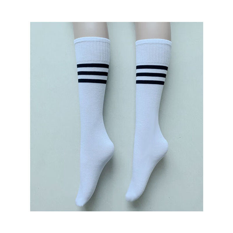 中大童足球袜啦啦操舞蹈表演袜拍毕业照夏薄款运动中长筒袜子 白色红