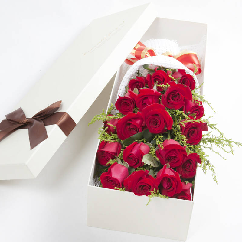 花速生日鲜花速递礼盒花盒情人节玫瑰花盒19朵装 蓝色