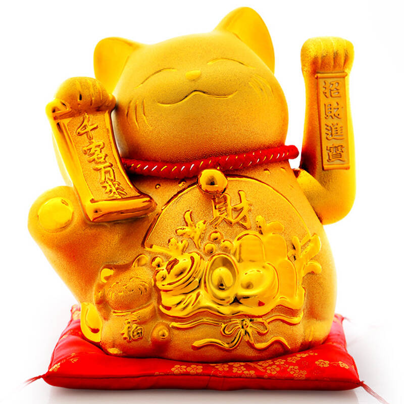吉猫堂 金色摇手电动招财猫 摆件大号正版陶瓷福气猫 店铺开业 日本