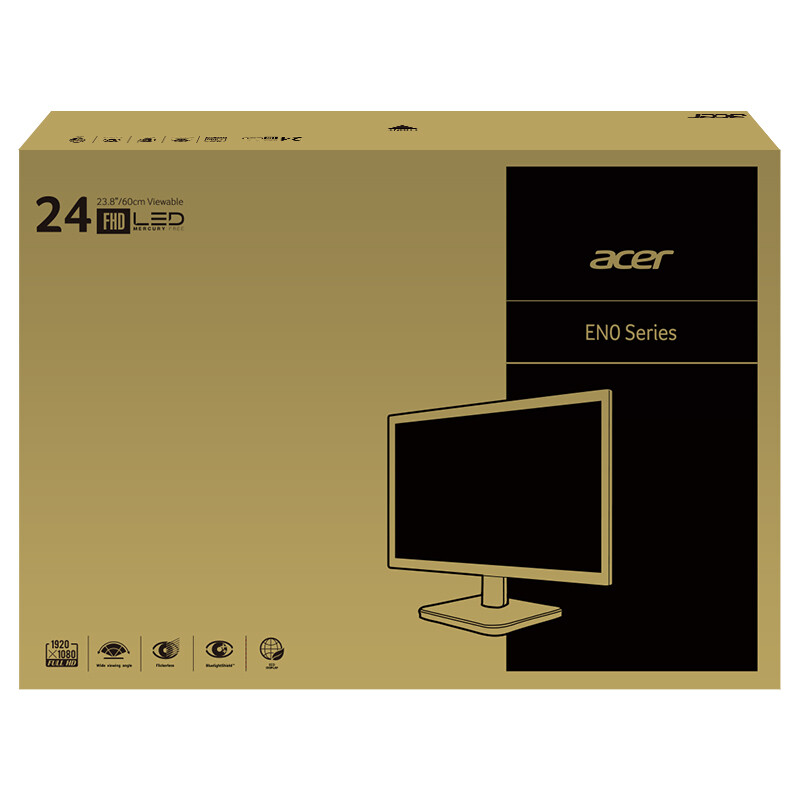 宏碁（Acer）23.8英寸全高清DVI/VGA双接口广视角可壁挂爱眼显示器 显示屏EN240Y bd