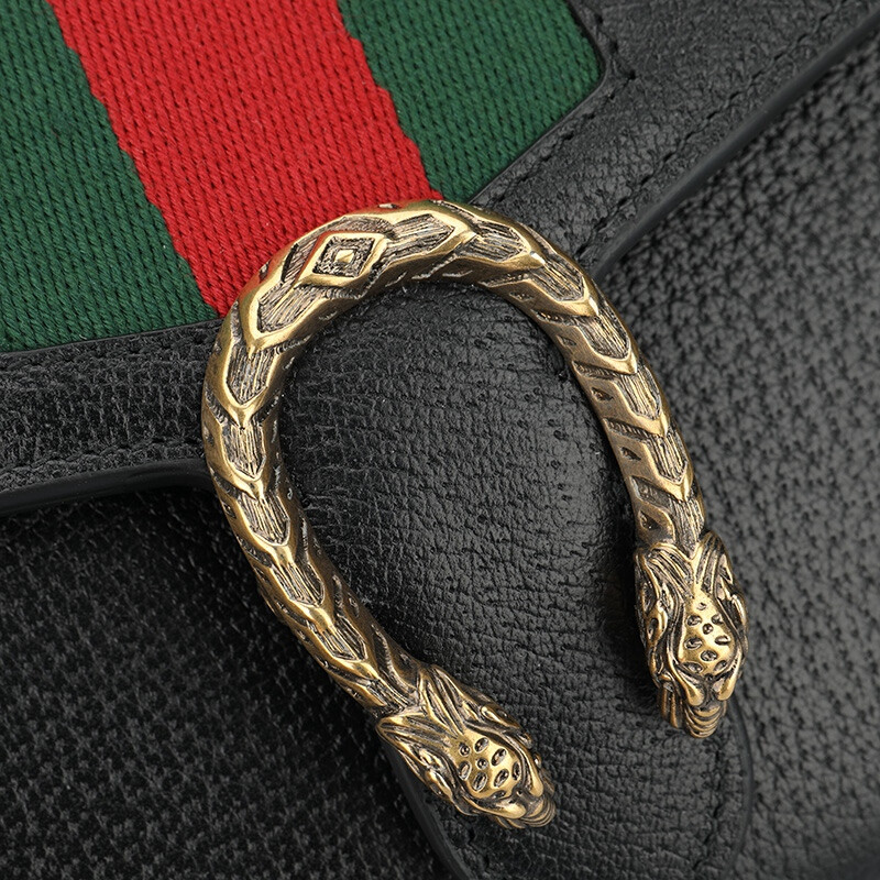 古驰gucci女士黑色牛皮双虎虎头扣链链条