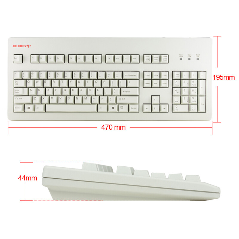 樱桃（Cherry）G80-3494LTCEU-0 机械键盘 有线键盘 游戏键盘 全尺寸键盘 经典复古 白色 静音黑轴