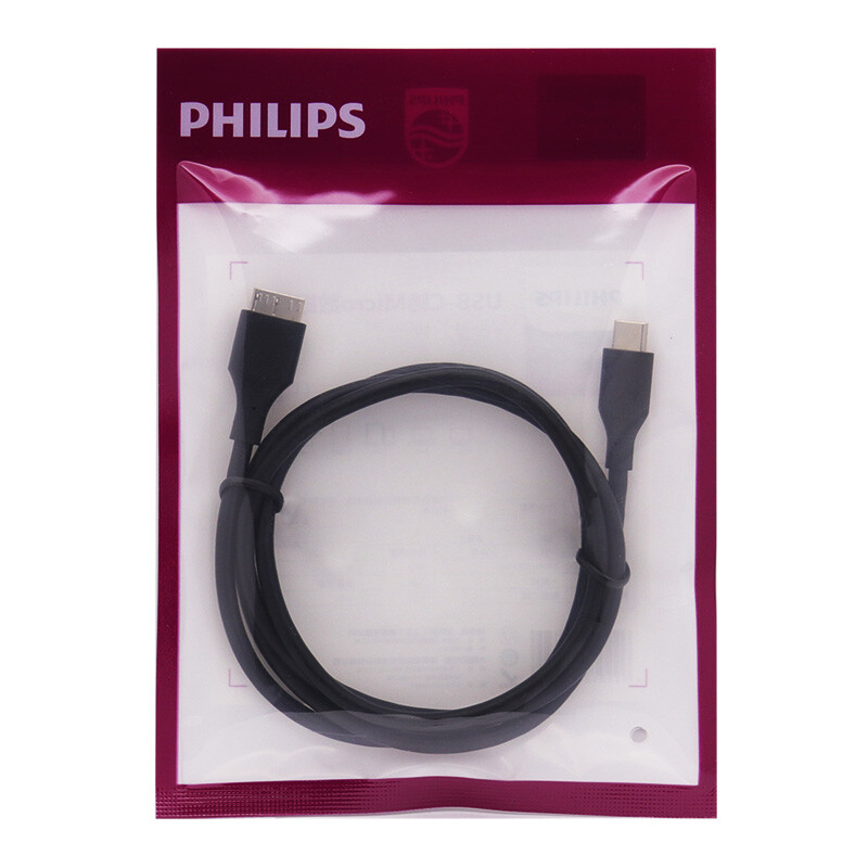 飞利浦（PHILIPS）Type-c转micro usb3.0硬盘数据线 USB-C适用于Mac连接移动硬盘盒连接线 1米