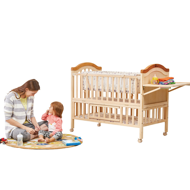 hd小龙哈彼 婴儿床多功能实木带摇篮新生儿宝宝童床可加长拼接大床lmy