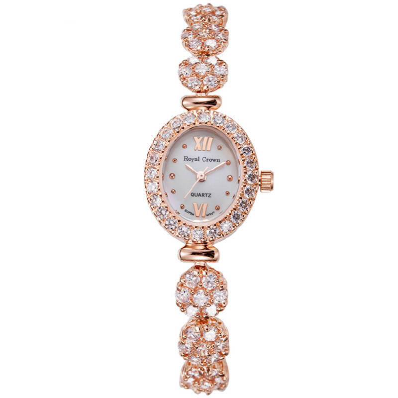 萝亚克朗(royal crown)手表 石英表 女士手表 新款 钢带珠宝链 镶钻