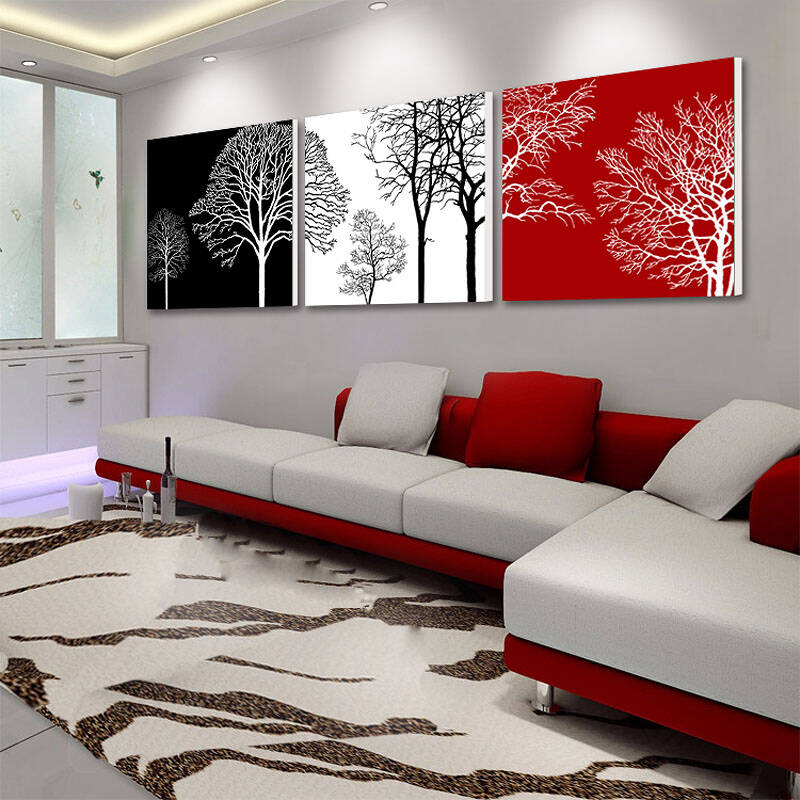 百易尚品实木客厅卧室装饰画无框画壁画沙发背景墙挂画三联组合 发财