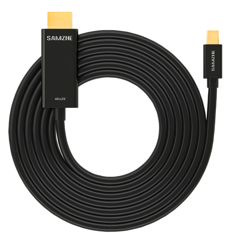 山泽(SAMZHE)Mini DP转HDMI转换器线 雷电接口高清4K视频线 适用苹果Mac微软Surface笔记本电脑 黑色2米KDP20