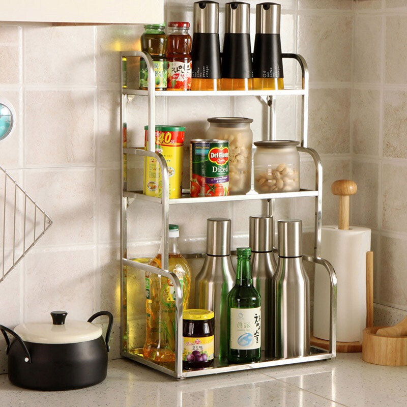 欧润哲 置物架 不锈钢方管3层厨房调味瓶收纳架 凑单品