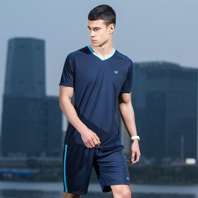 361度运动套装男2018夏季新款时尚撞色跑步休闲运动服 n 礼服蓝 2xl