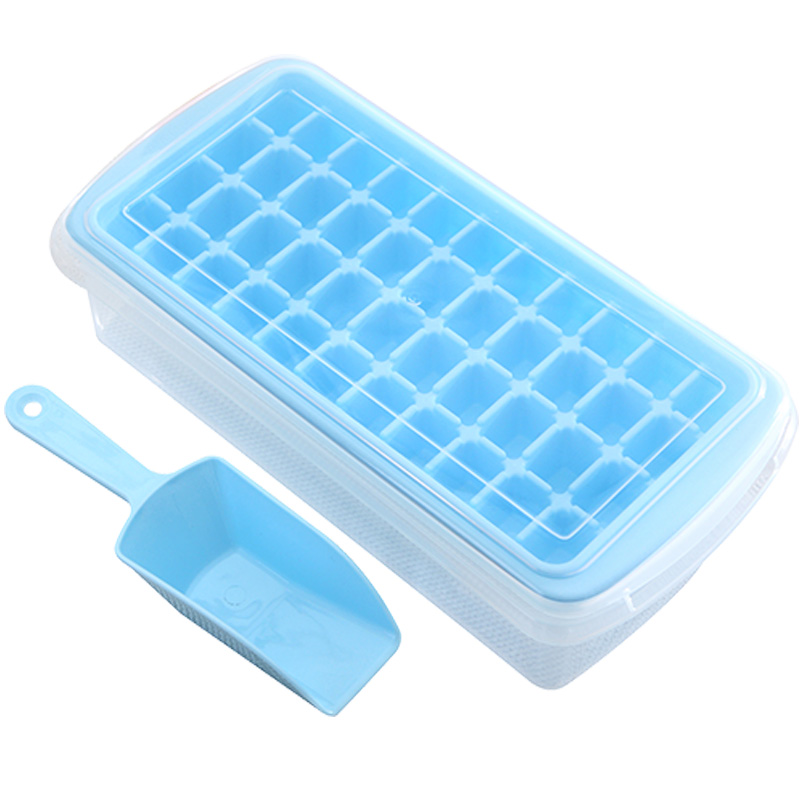 美之扣 自制带盖冰块盒制冰盒模型 家用做冰格冰箱冻冰块雪糕模具 蓝色44格