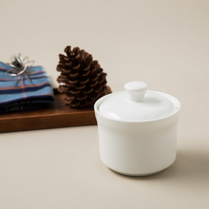 SKYTOP斯凯绨 陶瓷碗带盖骨瓷隔水炖盅单人份纯白300ml