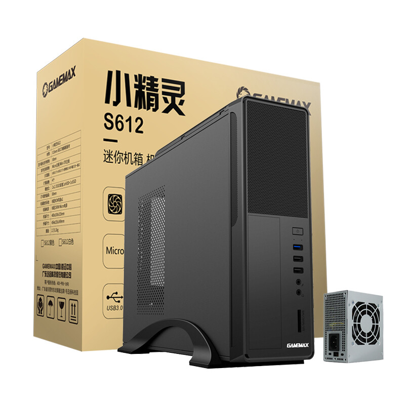 游戏帝国（GAMEMAX）小精灵S612桌面电竞 HTPC机箱（支持M-ATX主板/读卡器/配风扇/额定250W电源/健康板材）