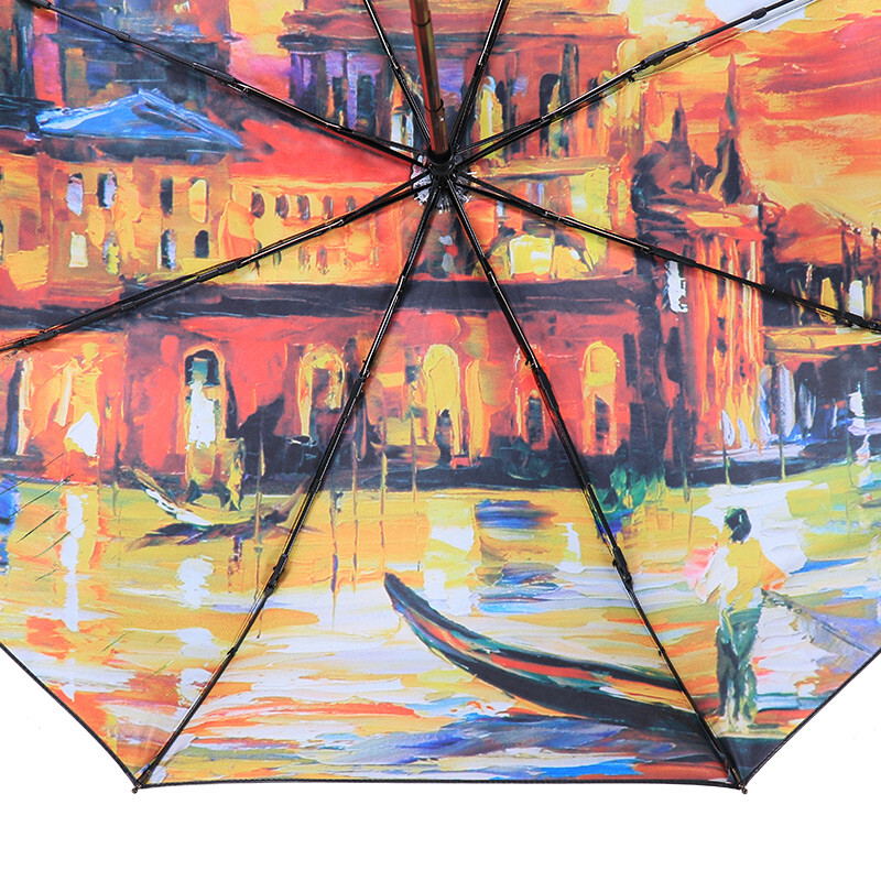 天堂伞 全遮光黑胶转印油画三折晴雨伞太阳伞 圣殿 31848elcj