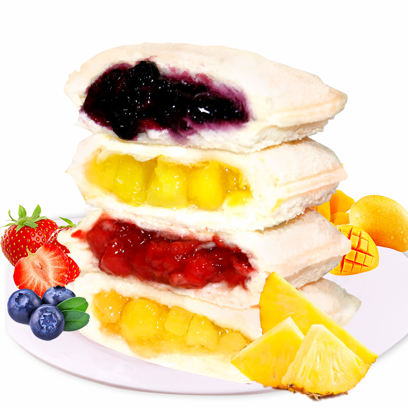 即食零食菠萝口袋面包早餐夹心面包蒸蛋糕手撕三明治吐司糕点混合乳酸菌酸奶小口袋父亲节礼物 菠萝、蓝莓、草莓、芒果四种口味（2斤装）