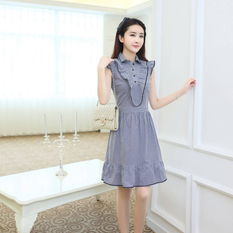 韩佳媛 2014夏装新款女装翻领连衣裙 民族风时尚中腰