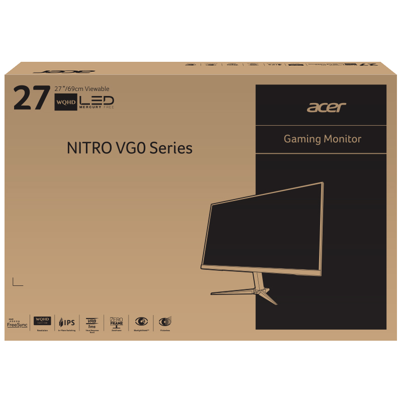 宏碁（Acer）暗影骑士27英寸IPS屏2K高分144Hz小金刚窄边框电竞显示器(双HDMI+DP)畅玩吃鸡VG270U P