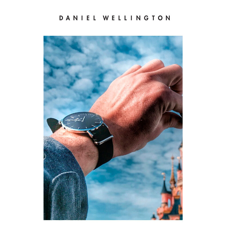 丹尼爾惠靈頓（DanielWellington）手表DW男表40mm黑表盤銀色邊皮帶超薄男士石英手表DW00100131