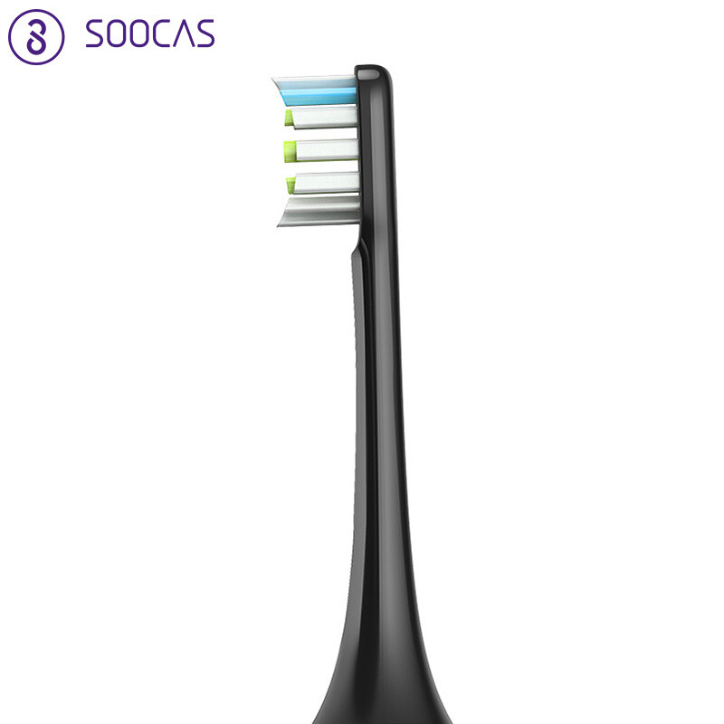 小米生态企业素士（SOOCAS）通用清洁型电动牙刷头 黑色2支装