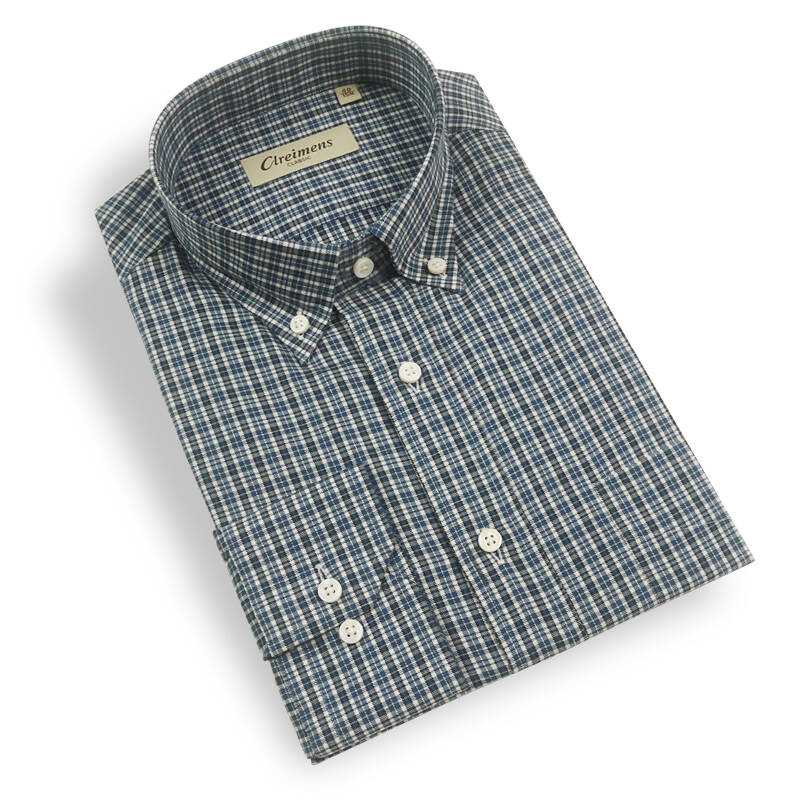 clreimens克莱蒙斯 100%高支棉 男士长袖衬衫 蓝格7a0004 43