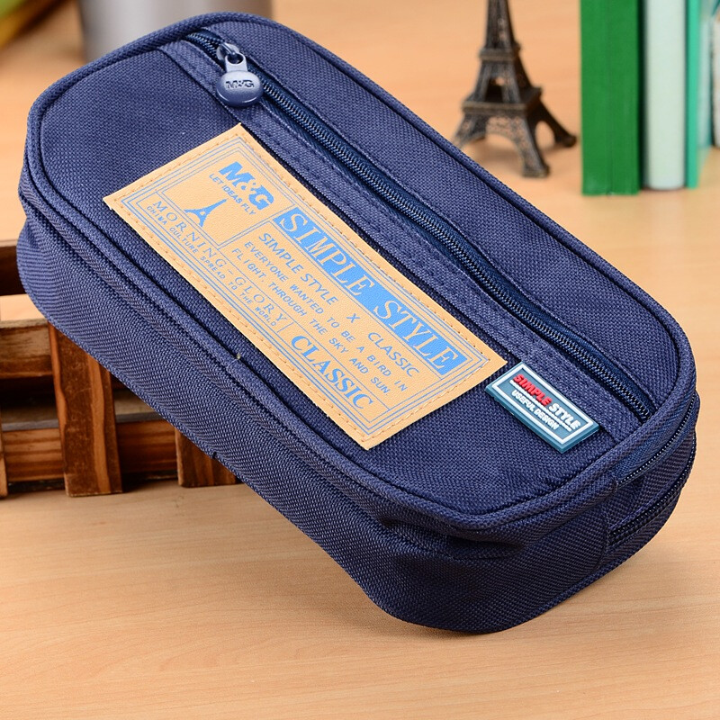 晨光(M&G)文具蓝色大容量笔袋 三层多功能学生文具盒 铅笔收纳袋 单个装APB93598