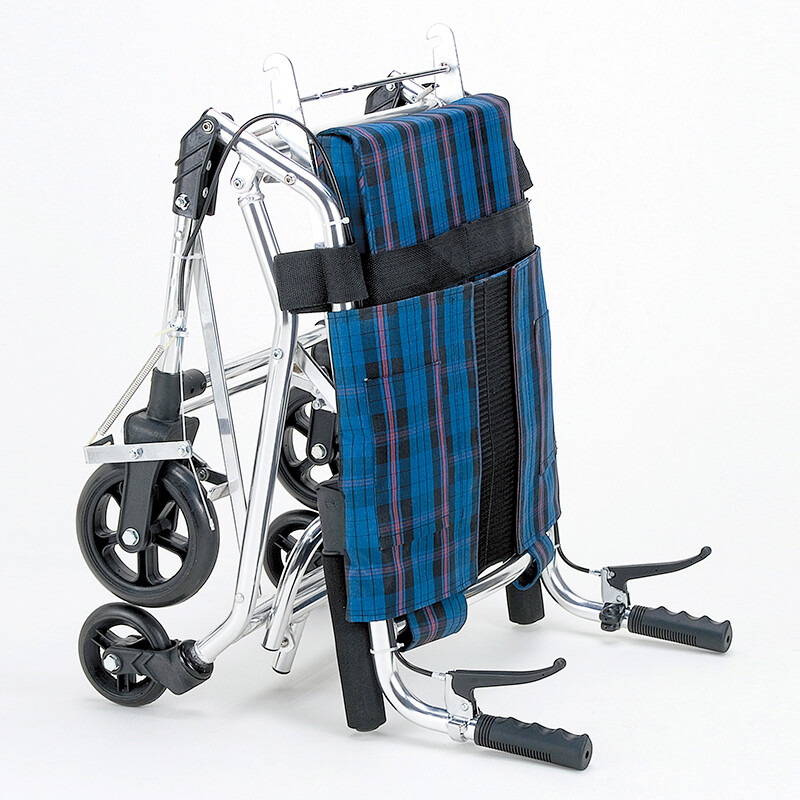 日本一期一会 轻便可折叠铝合金步行辅助车NP-200蓝格子 家用医用老人轮椅小型休闲手推车代步车